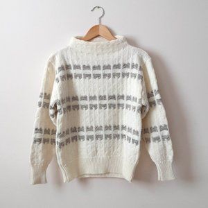 St Michael | Cream Pattern Mock-Neck Wool Sweater